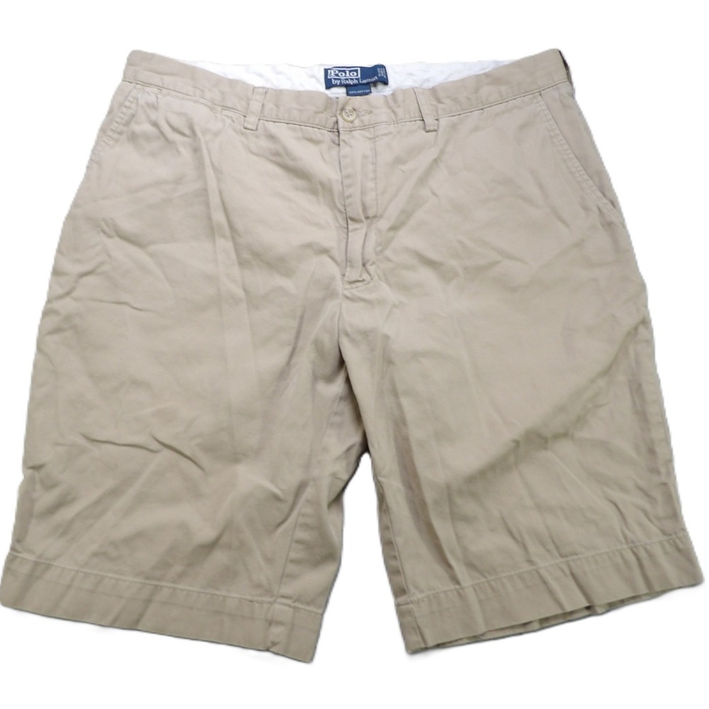 Polo Ralph Lauren Men Chino Shorts 36 Beige Flat Front Cotton Casual Classic Fit